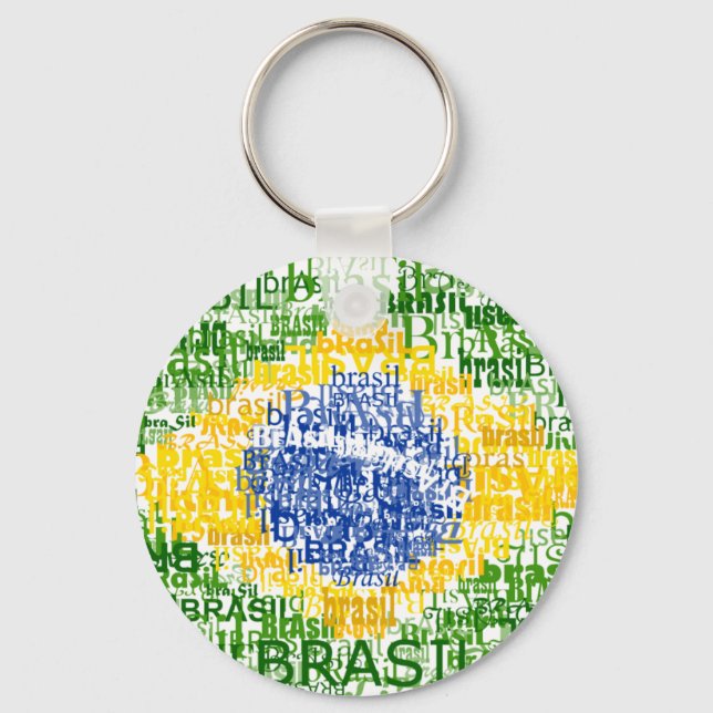 Brasil Text Flag Round Keychain (Front)