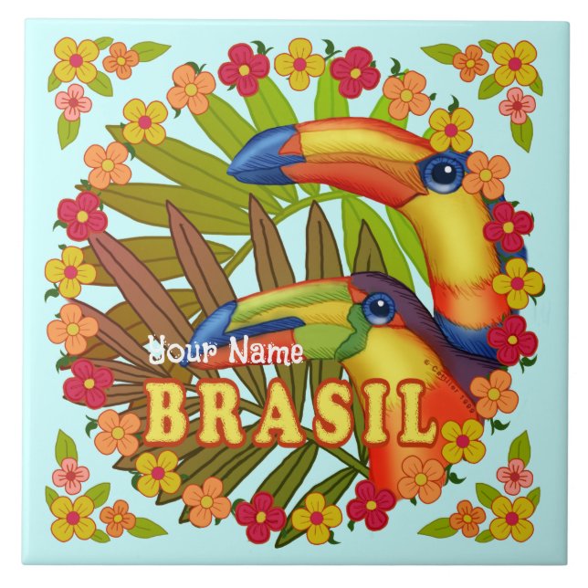Brasil Toucans ceramic tile (Front)