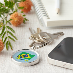 Brasileiro Futebol e Bandeira Brasil in Portuguese Key Ring