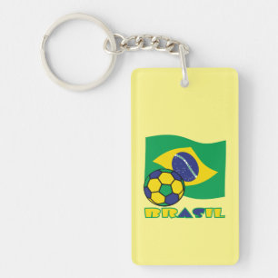 Brasileiro Futebol e Bandeira Brasil in Portuguese Key Ring