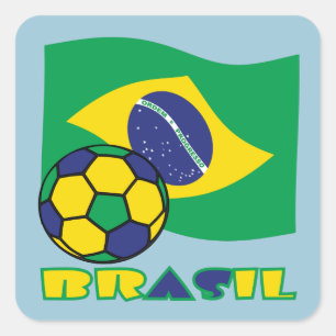 Brasileiro Futebol e Bandeira Brasil in Portuguese Square Sticker