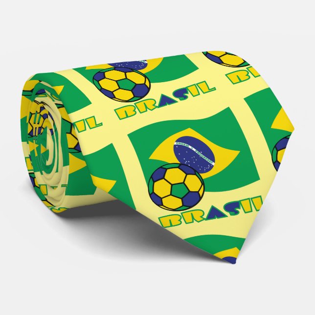 Brasileiro Futebol e Bandeira Brasil in Portuguese Tie (Rolled)