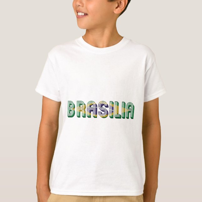 Brasilia Brasil Brazil Typography Flag Colours T-Shirt (Front)