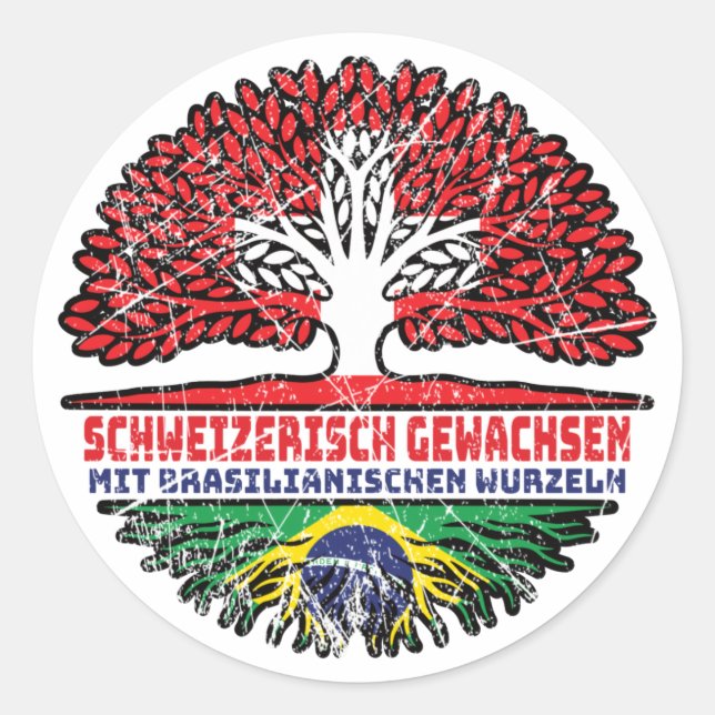 Brasilien Brasilianisch Schweizer Schweiz Baum Classic Round Sticker (Front)