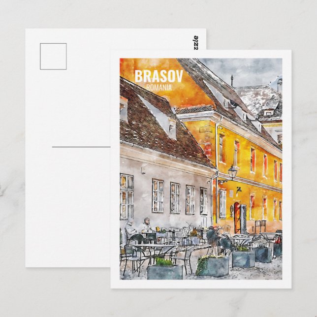 Brasov Romania Famous Travel Watercolor Sketch Postcard (Front/Back)