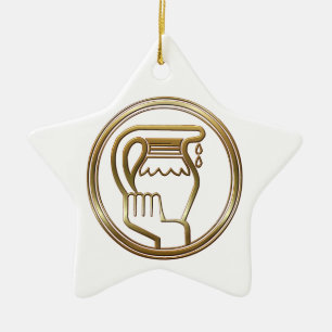 Brass and Copper Aquarius Zodiac Astrology Ceramic Tree Decoration