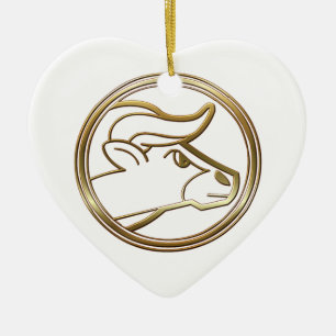 Brass and Copper Taurus Zodiac Astrology Ceramic Ornament