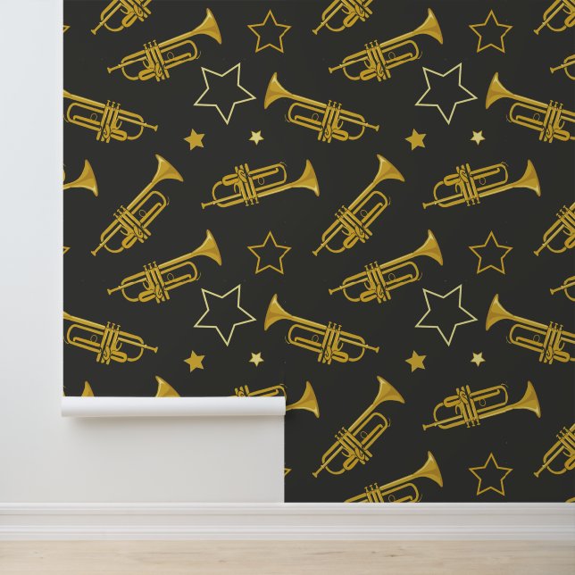 Brass Band Trumpets and Stars Pattern Wallpaper (Application)