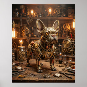 Brass Clockwork French Bulldog Art Poster