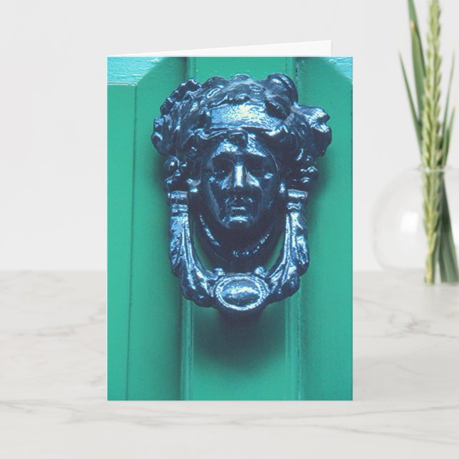 BRASS DOOR KNOCKER IN SHAPE OF WOMAN'S HEAD CARD (Front)