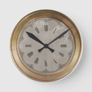 Brass Marble Roman Numerals Round Clock