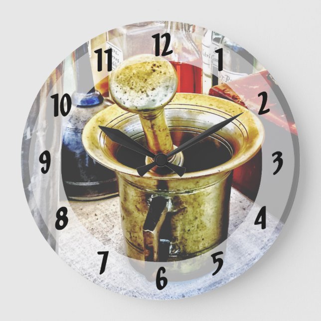 Brass Mortar and Pestle With Handles Large Clock (Front)