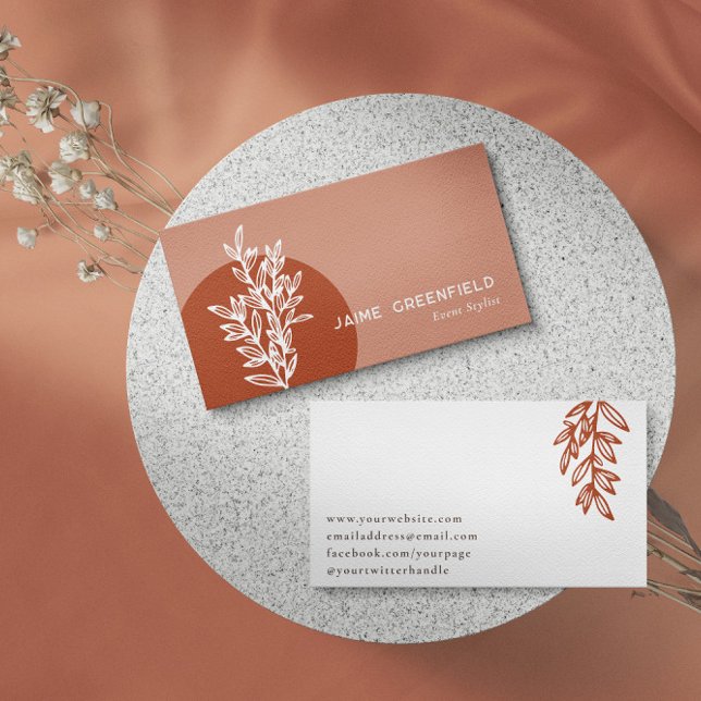 Brass & Rust Greenery Line Art Business Card (Creator Uploaded)