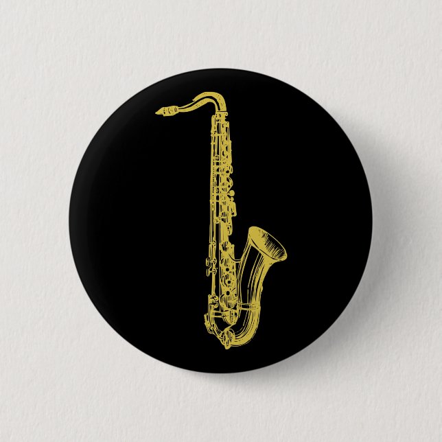 Brass Sax 6 Cm Round Badge (Front)