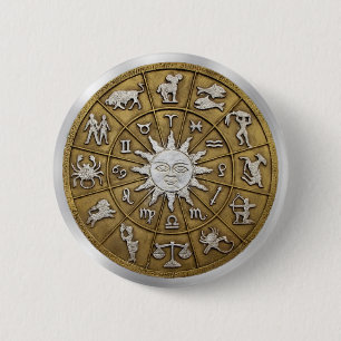 Brass Zodiac Wheel 6 Cm Round Badge