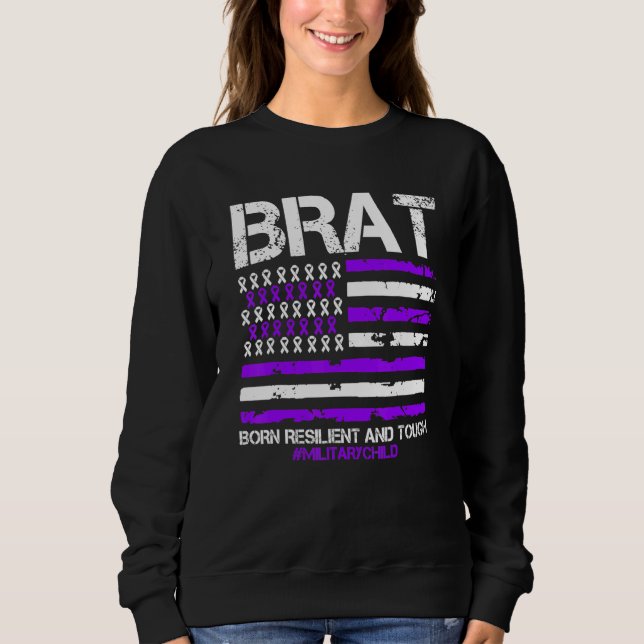 Brat Purple Up American Flag April Military Child  Sweatshirt (Front)