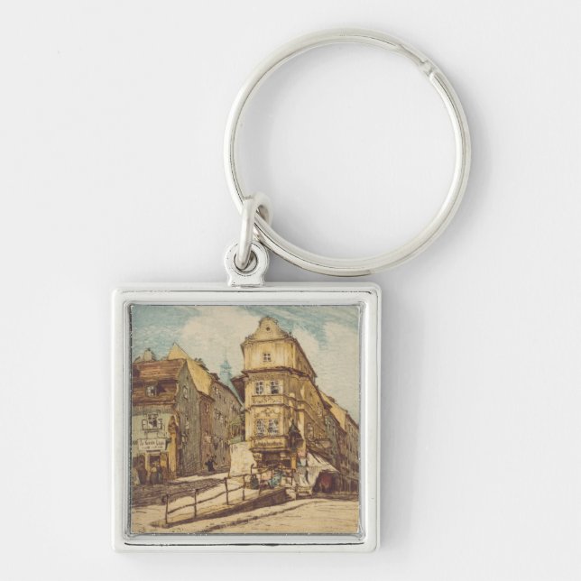 Bratislava by Richard Lux Century Colored Etching Key Ring (Front)