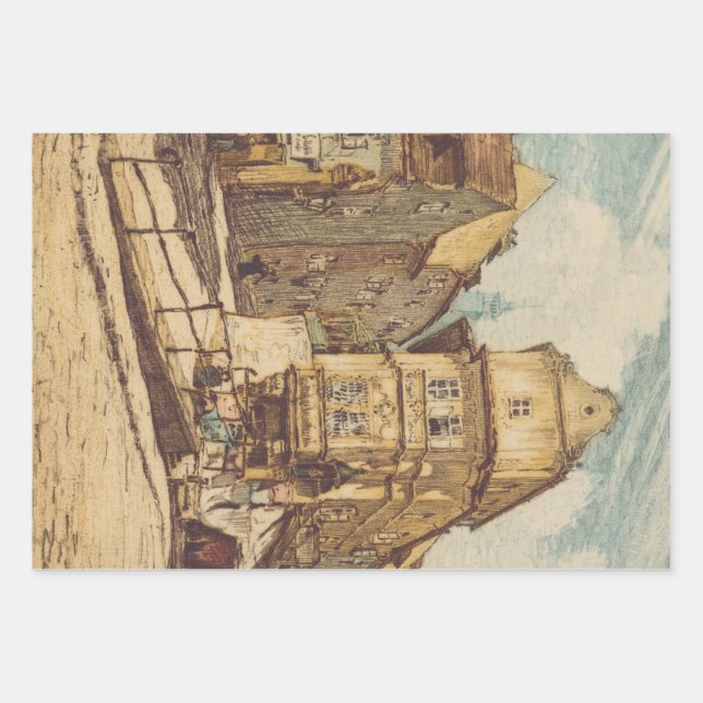 Bratislava by Richard Lux Century Colored Etching Wrapping Paper Sheet (Front)