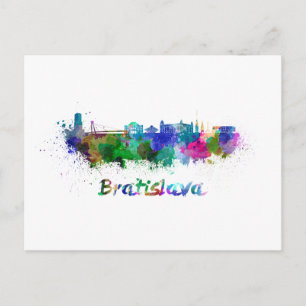 Bratislava skyline in watercolor postcard