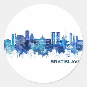 Bratislava Slovakia Skyline Blue Classic Round Sticker
