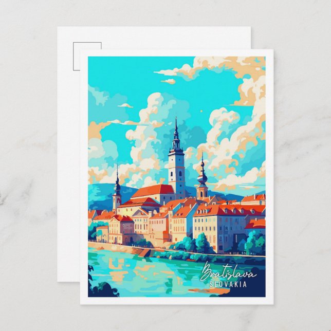 Bratislava Slovakia vintage travel illustration Postcard (Front/Back)