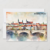 Bratislava Slovakia Watercolor Painting Panorama