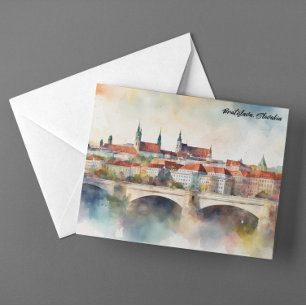 Bratislava Slovakia Watercolor Painting Panorama  Postcard