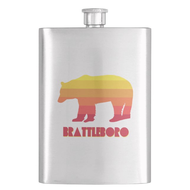 Brattleboro Vermont Rainbow Bear Hip Flask (Front)