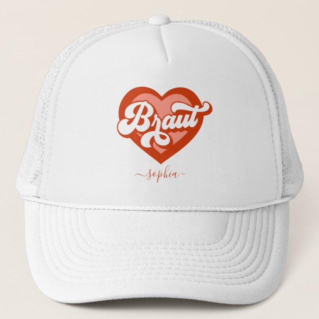 Braut Und Team Braut Bachelorette Retro Herz Trucker Hat (Front)
