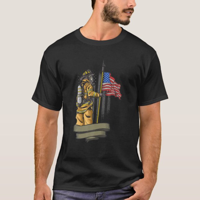 Brave American Firefighter Firefighter's Day T-Shirt (Front)