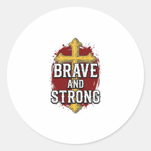 Brave and Strong Vintage Cross Shirt Design_1 Classic Round Sticker