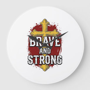 Brave and Strong Vintage Cross Shirt Design_1 Large Clock