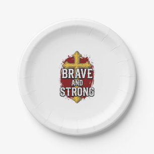 Brave and Strong Vintage Cross Shirt Design_1 Paper Plate