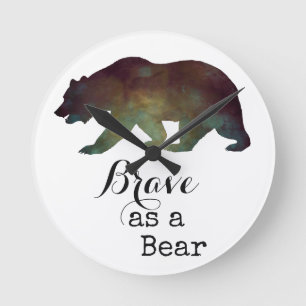 Brave as a Bear Watercolor Typography Round Clock