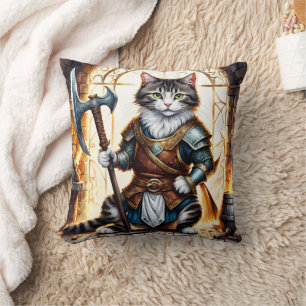 Brave Cat Warrior in Mediaeval Armour Cushion
