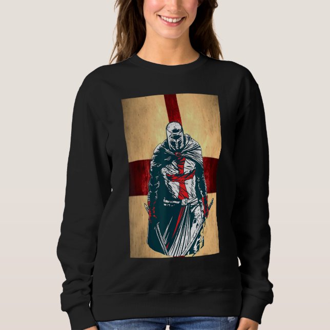Brave Christian Crusader Warrior England Flag Knig Sweatshirt (Front)