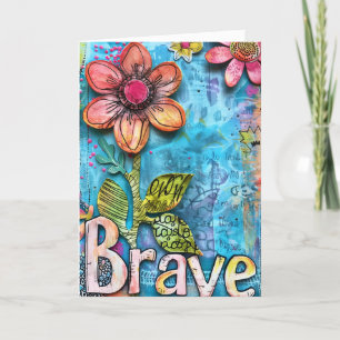 *~**~ BRAVE Doodle Art Colourful Whimsical Flower Thank You Card