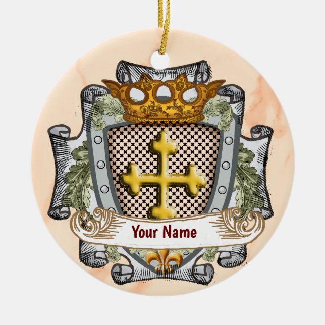 Brave Family Crest Surname Ceramic Ornament (Front)