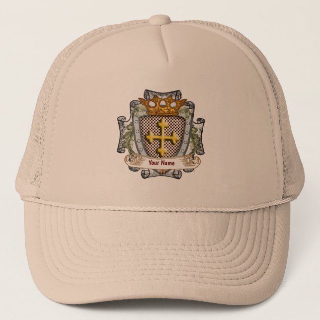 Brave Family Crest Surname Trucker Hat (Front)