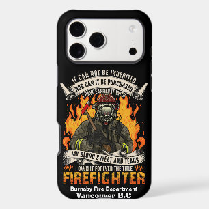 Brave firefighter surrounded by flames at night