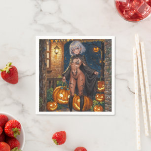 Brave Halloween Girl Trick or Treat Bodypainting Napkin
