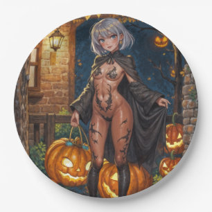 Brave Halloween Girl Trick or Treat Bodypainting Paper Plate