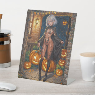 Brave Halloween Girl Trick or Treat Bodypainting Pedestal Sign