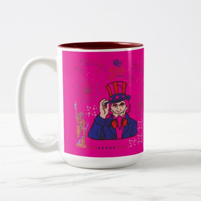 Brave hearts celebration hot pink Two-Tone coffee mug (Left)