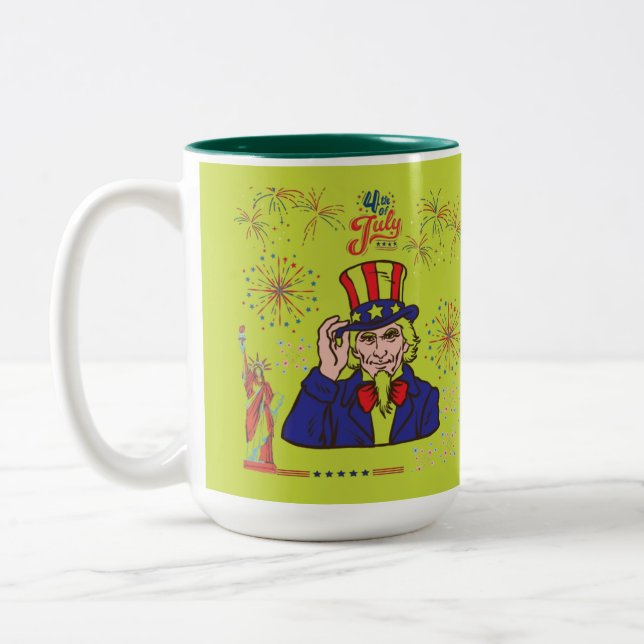 Brave hearts celebration lime Two-Tone coffee mug (Left)