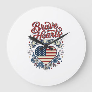 Brave Hearts Patriotic Vintage Floral Shirt Design Large Clock