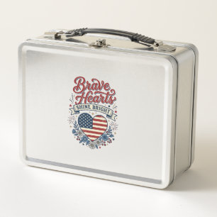 Brave Hearts Patriotic Vintage Floral Shirt Design Metal Lunch Box