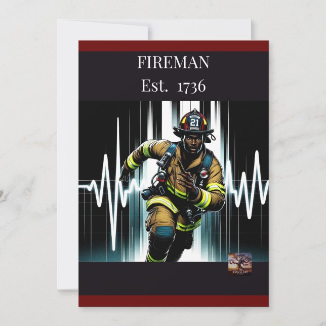 "Brave Hero's Celebration: Black Firefighter Birth Holiday Card (Front)