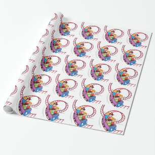 Brave kids riding in a roller coaster ride wrapping paper