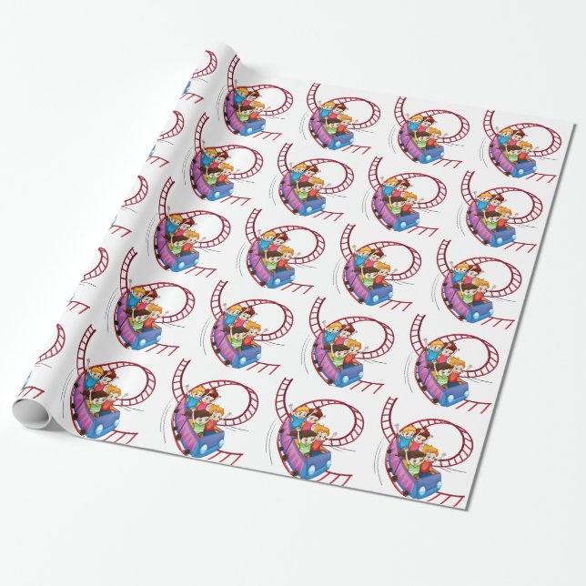 Brave kids riding in a roller coaster ride wrapping paper (Unrolled)